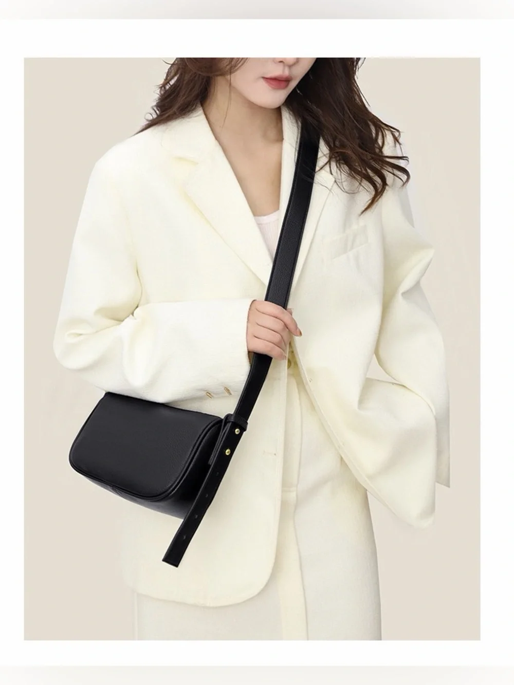Classic Black Genuine Leather Crossbody Bag - Sleek Everyday Shoulder Purse